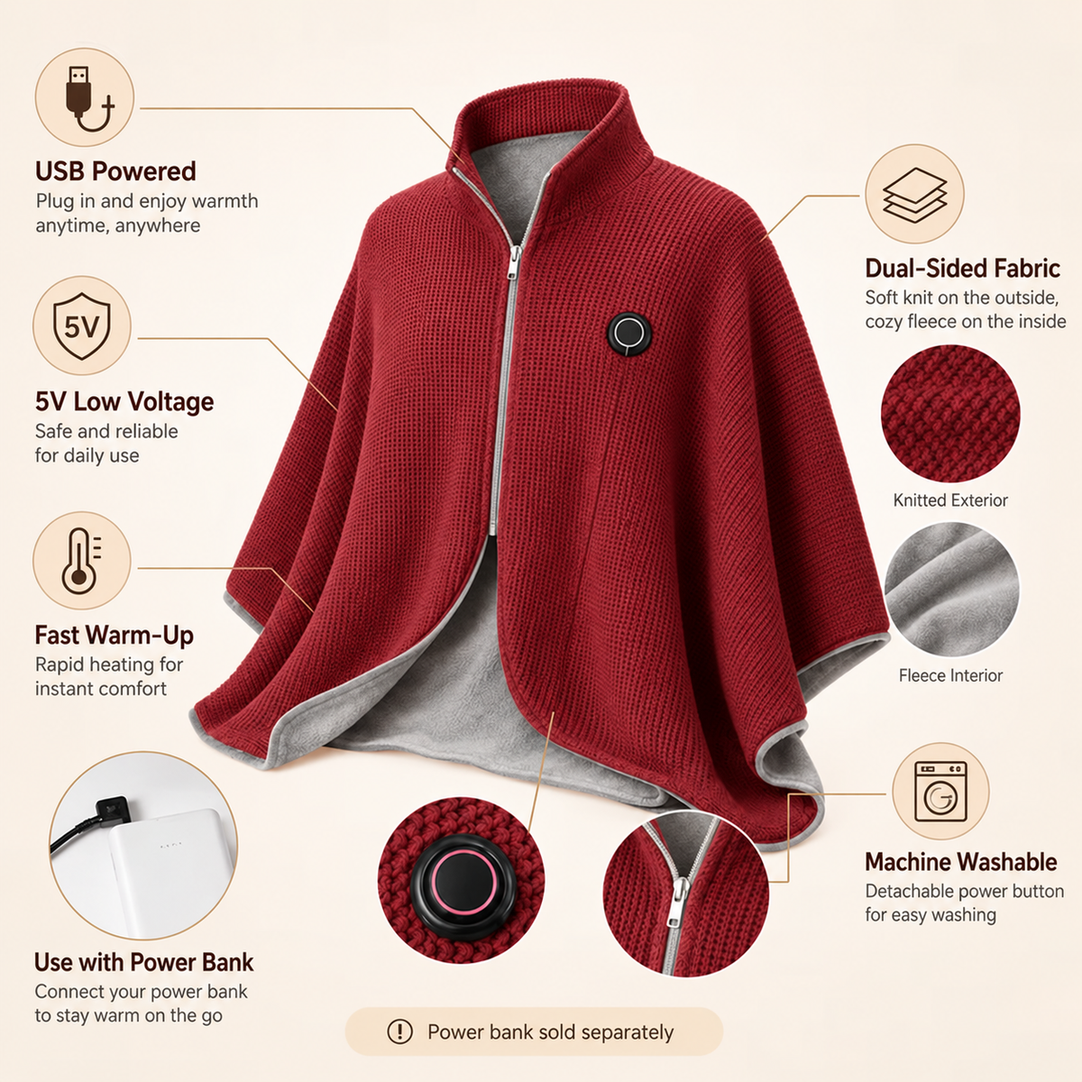 🔥Last Day 50% OFF-Wearable Heated Blanket – 8 Heating Zones & 3 Heat Levels