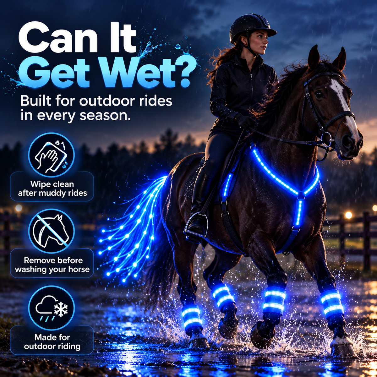🔥Last Day 50% OFF-LED Horse Riding Light Set – Illuminated Chest Strap, Leg Bands & Flowing Tail Lights