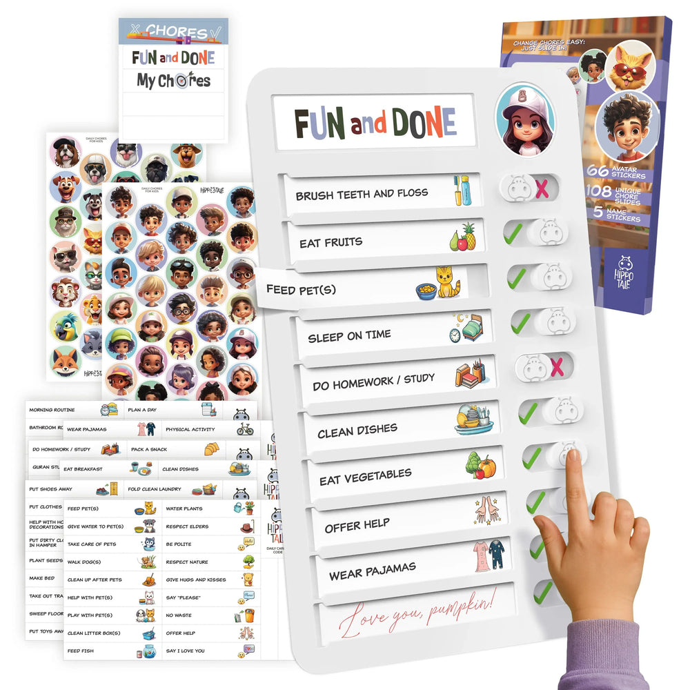 Magnetic Kids Daily Routine Chart with task cards and sliding trackers