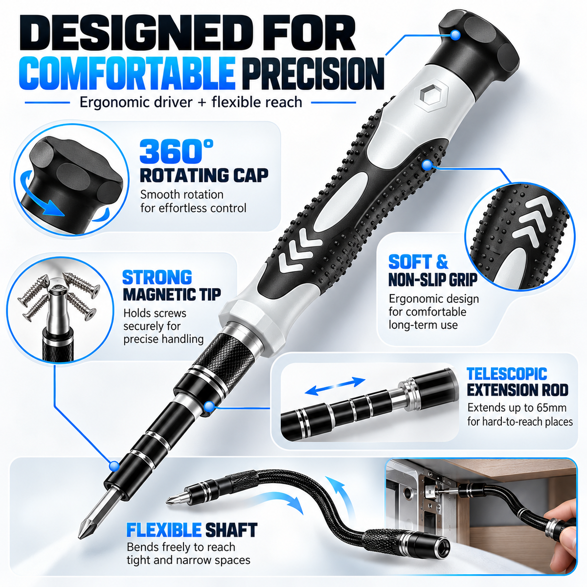 132-in-1 Precision Screwdriver Set – 108 CR-V Bits, Magnetic Handle & Flexible Shaft Repair Tool Kit