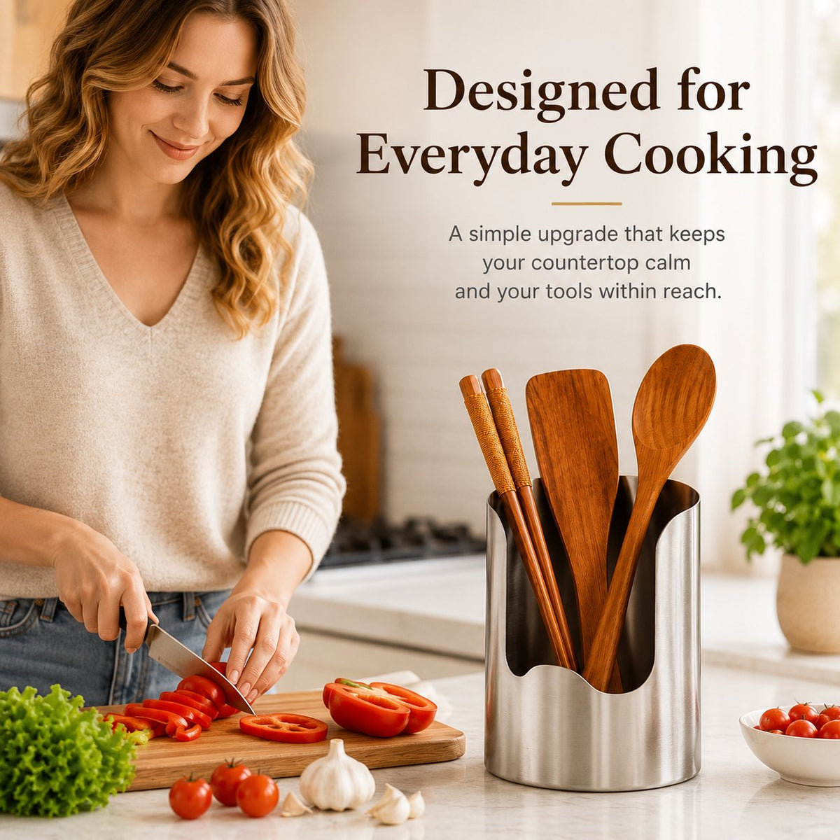 Stainless Steel Utensil Holder | Smart Kitchen Counter Organizer