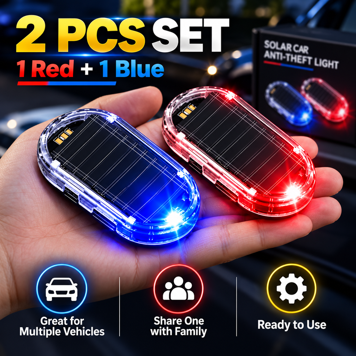 Hot sales🔥2-Pack Solar-Powered Simulated Car Alarm Lights