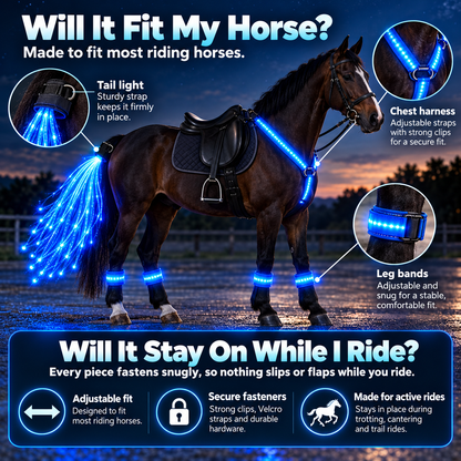 🔥Last Day 50% OFF-LED Horse Riding Light Set – Illuminated Chest Strap, Leg Bands & Flowing Tail Lights