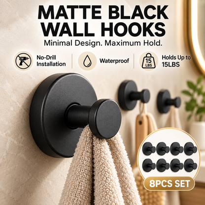 8PCS Heavy Duty Adhesive Wall Hooks – No Drill, Waterproof & Damage-Free Storage Solution