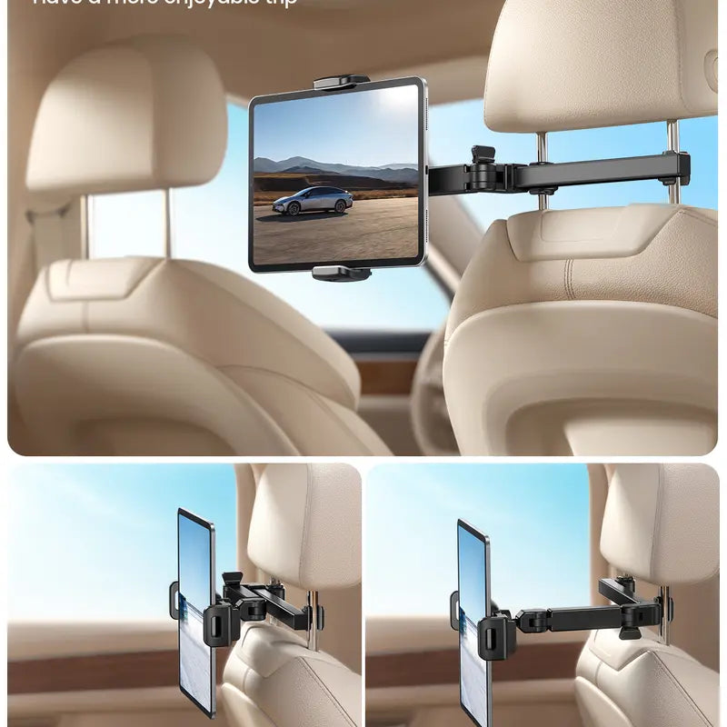 Car Headrest Tablet & Phone Holder – 360° Rotating Adjustable Mount for Kids & Road Trips