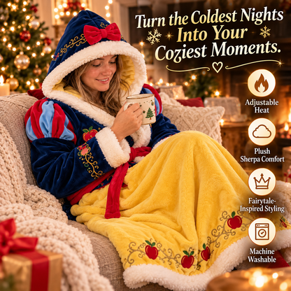 👑 Heated Princess Wearable Blanket Robe – Ultra-Soft Sherpa Hooded Cozy Wrap with Adjustable Heat & Fairytale Embroidery