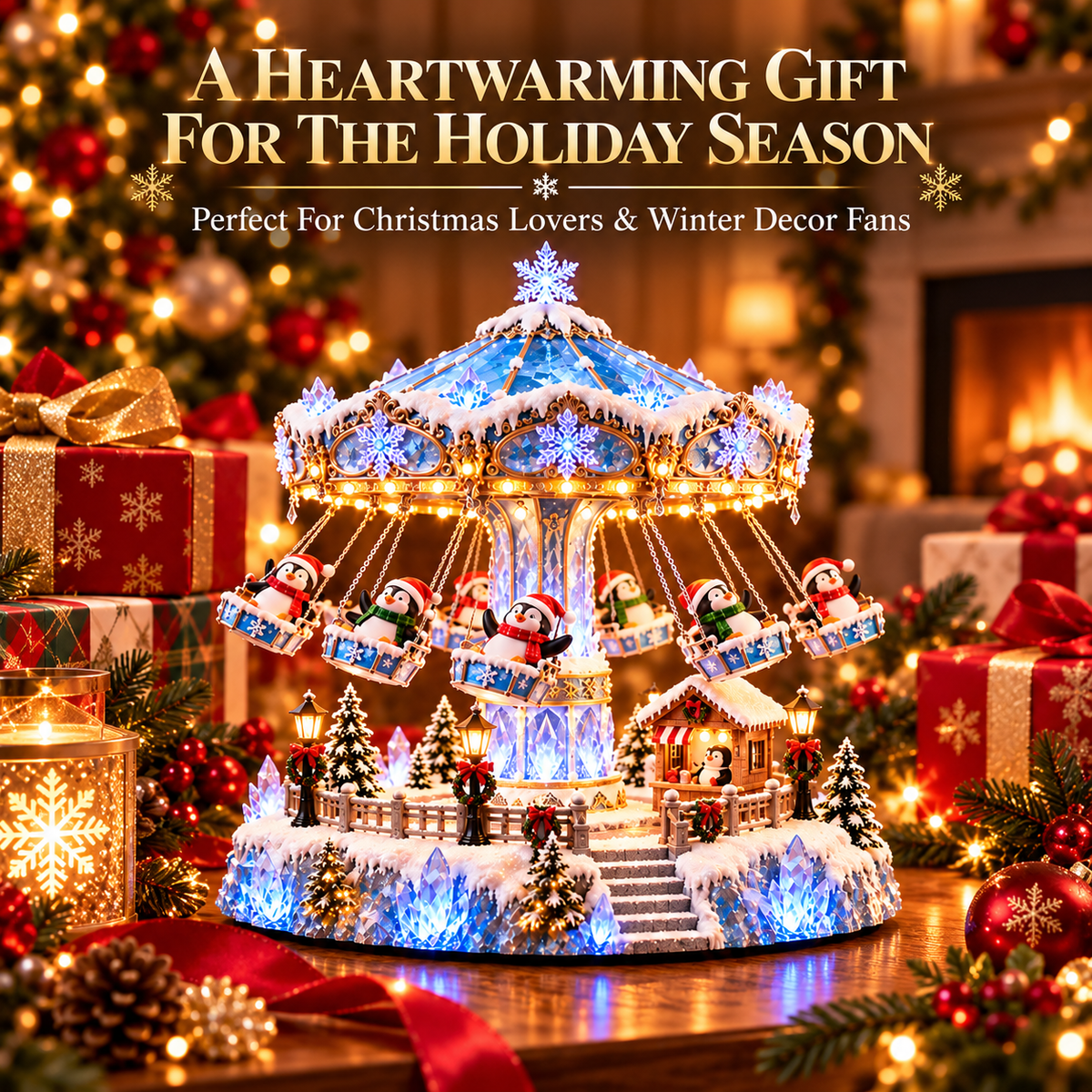 Penguin Winter Swing Carnival – Rotating Christmas decoration with lights