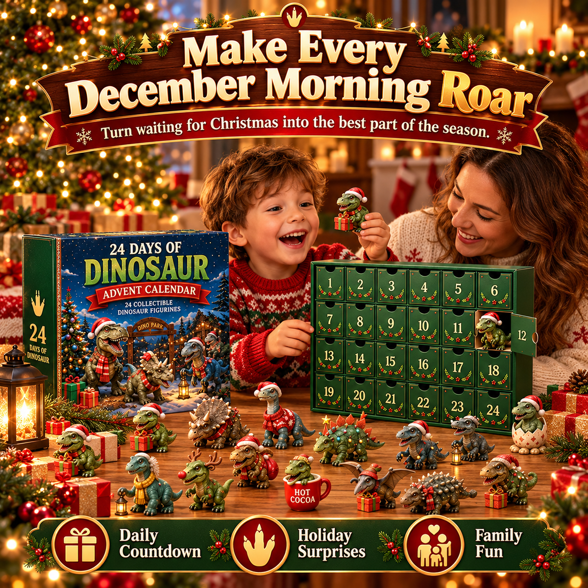 🦖🎅🎄24 Days of Dinosaur Christmas Advent Calendar – 24 Collectible Dino Figurines & Holiday Surprises