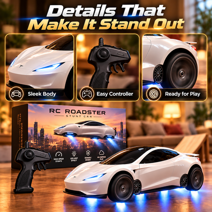 RC Roadster Stunt Car – Remote Control Sports Car with Blue LED Lights, Racing & Stunt Play for Kids