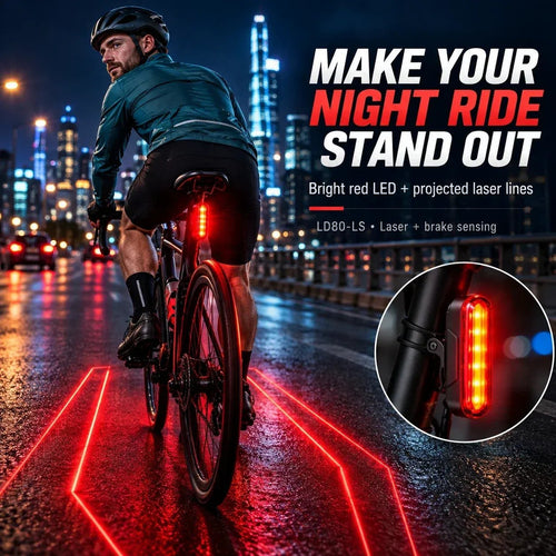 🚨 LED Bicycle Rear Light with Brake Flash | Laser Safety Zone, 22h Long Battery Life (Dual mounting brackets included)