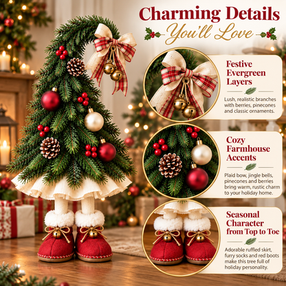 Whimsical Christmas Elf Tree Decor with Red Boots – Farmhouse Holiday Tabletop Accent