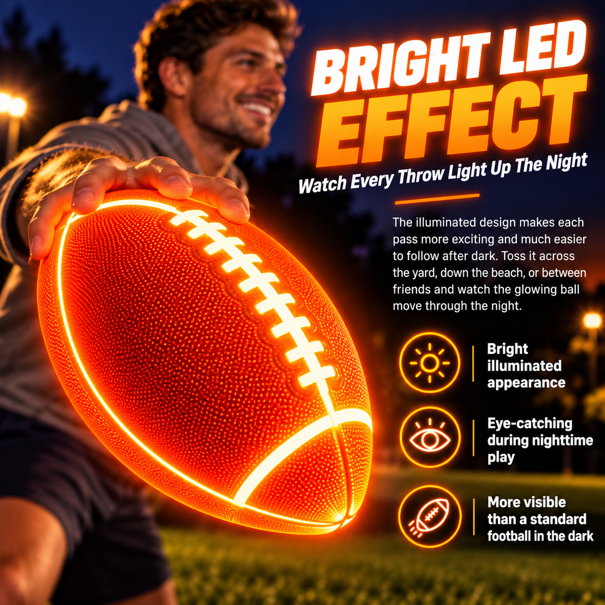 🏈LED Football – Type-C Rechargeable Light-Up Football for Night Games