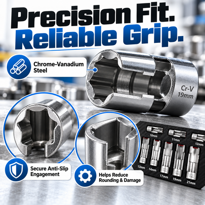 9-Piece Injector & Sensor Line Socket Set – 10–22mm Open-Side Cr-V Sockets, 3/8" & 1/2" Drive
