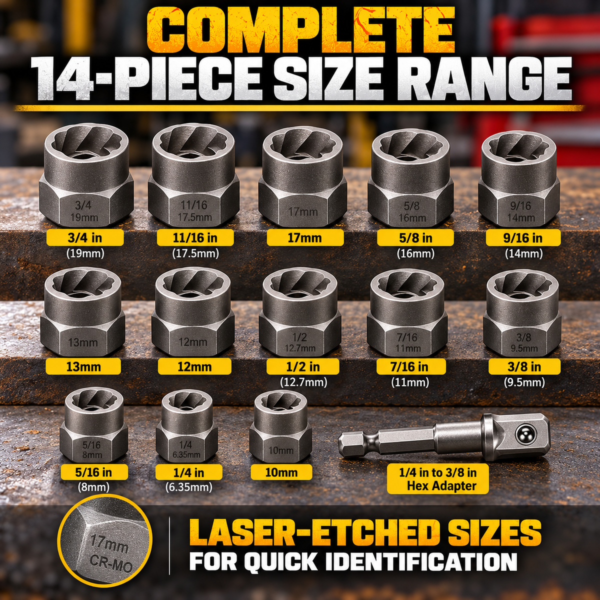 14 Counts Bolt Extractor Tool Set
