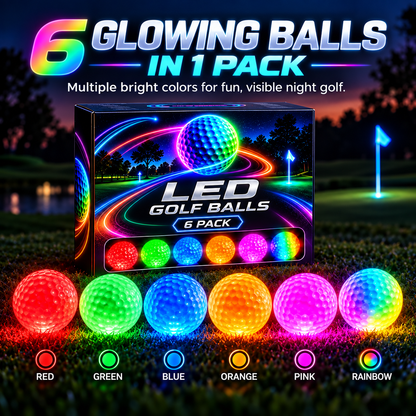 Impact-Activated LED Golf Balls 6-Pack – Multicolor Light-Up Golf Balls for Night Golf