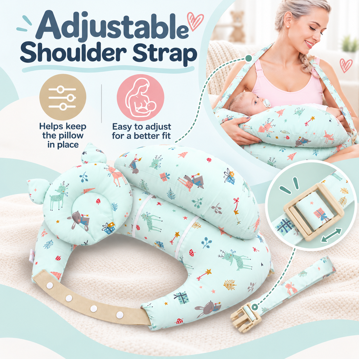 🔥Last Day 50% OFF-Ergonomic Nursing Pillow with Adjustable Shoulder Strap – Comfortable Breastfeeding & Bottle Feeding Support for New Moms