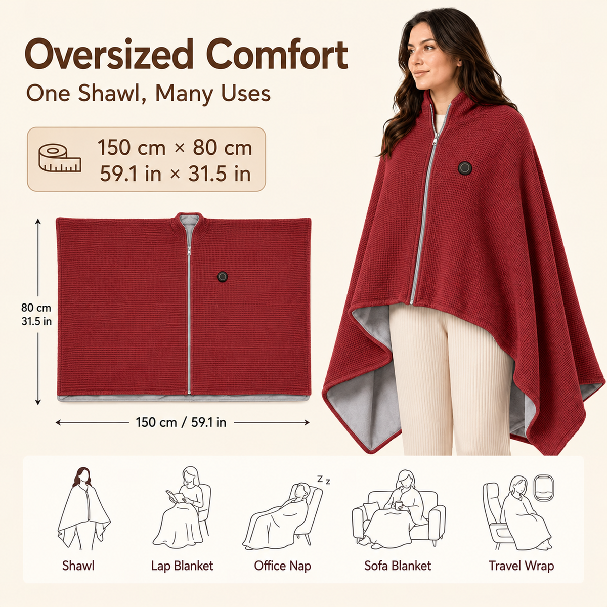 🔥Last Day 50% OFF-Wearable Heated Blanket – 8 Heating Zones & 3 Heat Levels