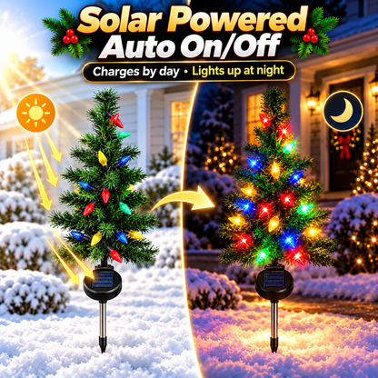 4-Pack Solar Christmas Tree Pathway Lights – 27.6" Pre-Lit Multicolor Outdoor Holiday Yard Stakes with Auto On/Off Sensor