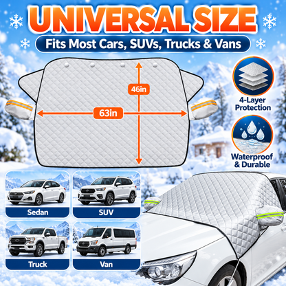 4-Layer Car Windshield Snow Cover – 63" × 46" Waterproof Frost & Ice Protector with Side Mirror Covers