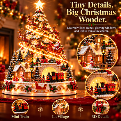 🏆 60,000+ Sold - 🎄Santa Express Christmas Village Lightscape Tree – 3D Lighted Village Centerpiece with Room-Filling Projection