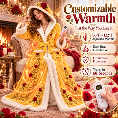 Women's USB Heated Princess Robe – One-Size Plush Hooded Bathrobe with Adjustable Heat, Machine Washable