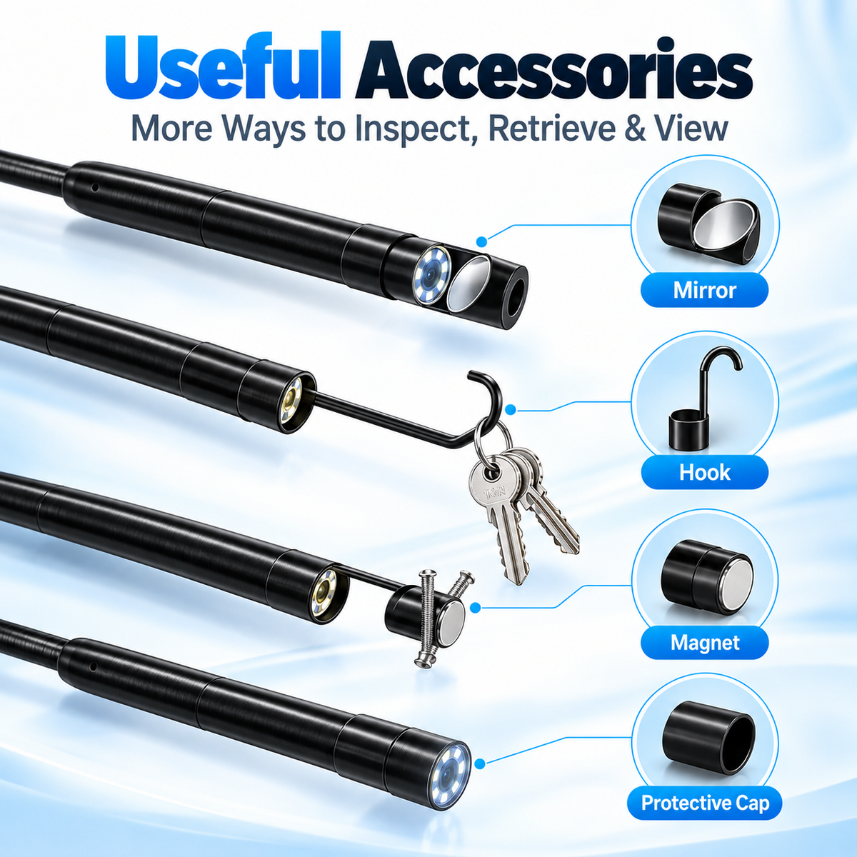 1920×1440 HD Endoscope Camera – 11.48FT Semi-Rigid Borescope with 8 LED Lights for iPhone & Android