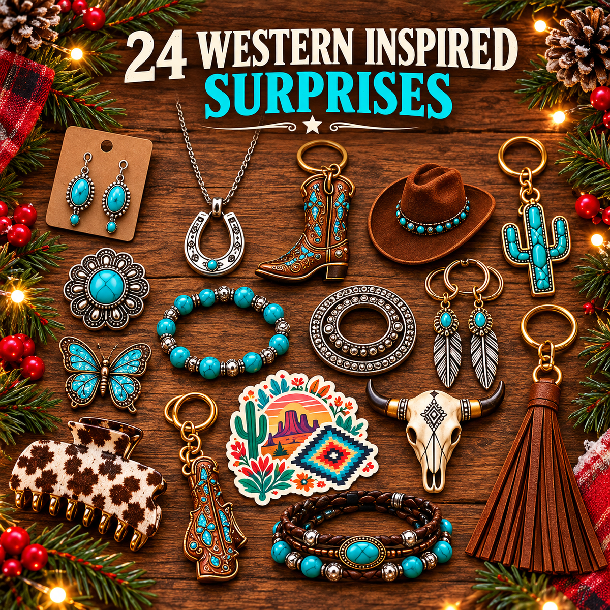 Cowgirl Christmas Advent Calendar – 24 Western-Inspired Surprises with Turquoise-Style Jewelry, Accessories & Keepsakes