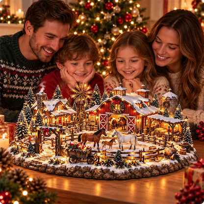 🎄🔥Christmas Horse Stable Village – Lighted Equestrian Holiday Scene ✨