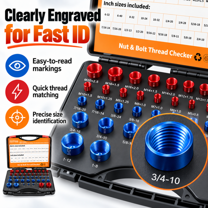 26/44-Piece Nut & Bolt Thread Checker Set – Metric & SAE Thread Gauge with Portable Carrying Case