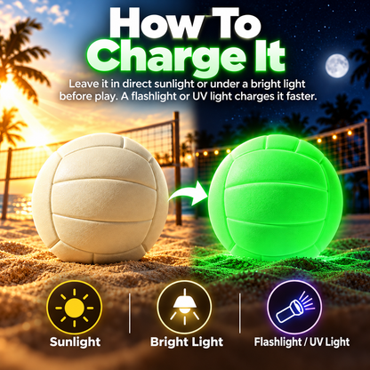 Glow-in-the-Dark Volleyball – Size 5 Light-Charged Night Volleyball for Beach, Backyard & Outdoor Play
