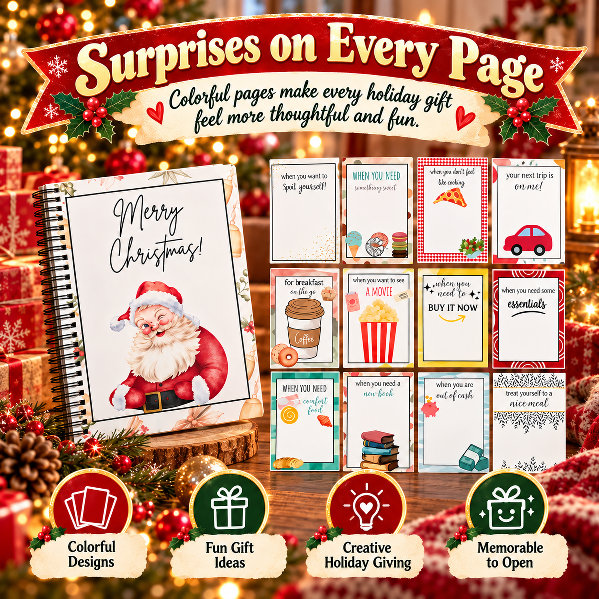 Christmas Gift Card Book – Spiral-Bound Personalized “Open When” Holiday Booklet for Gift Cards, Cash & Notes