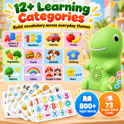 Dinosaur Talking Learning Pen with Phonics Cards – Screen-Free ABC, 123, Sight Words & Vocabulary Learning Toy for Kids