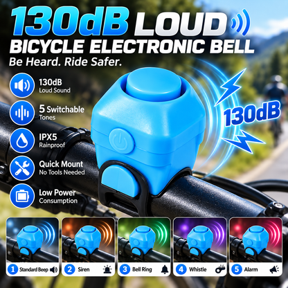 130dB Electronic Bike Horn – 5-Tone IPX5 Rainproof Bicycle Bell with Quick Silicone Mount