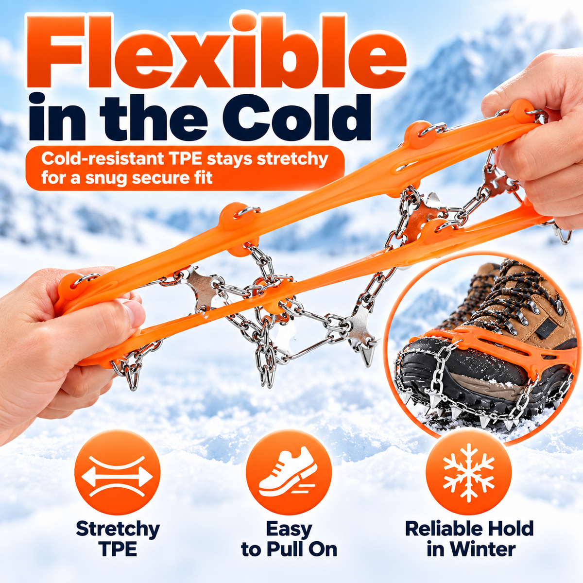 8-Spike Ice Cleats for Shoes & Boots – Stretch-Fit Anti-Slip Snow Grips for Winter Walking