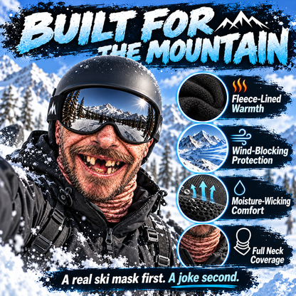Realistic Old Man Ski Mask – Fleece-Lined Full-Face Balaclava for Skiing & Snowboarding
