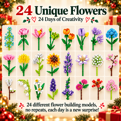 24-Day Flower Bouquet Building Blocks Advent Calendar – 24 Different Flowers Christmas Countdown Building Set