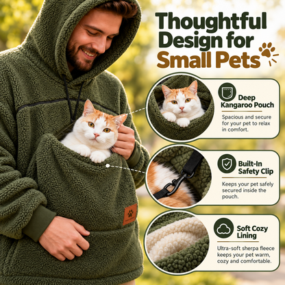 Sherpa Pet Carrier Hoodie with Cozy Kangaroo Pouch for Small Cats & Dogs