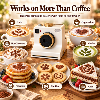Rechargeable Coffee Art Printer – 30-Design Latte Stencil Maker for Cappuccino, Matcha & Hot Chocolate