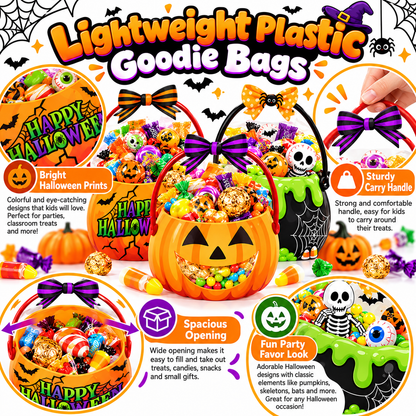 24-Pack Halloween Trick or Treat Goodie Bags – 6 Assorted Pumpkin, Witch, Skeleton & Black Cat Designs