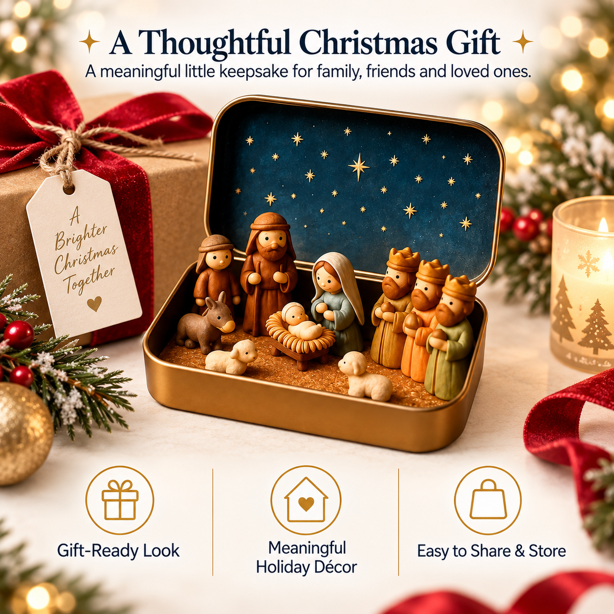 Mini Nativity Scene Set with Storage Box – Portable Christmas Keepsake & Religious Gift