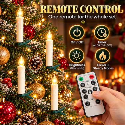 10-Pack Flameless Christmas Candle Clip Lights – Remote-Controlled Dimmable LED Tree Candles with Timer & Flickering Mode