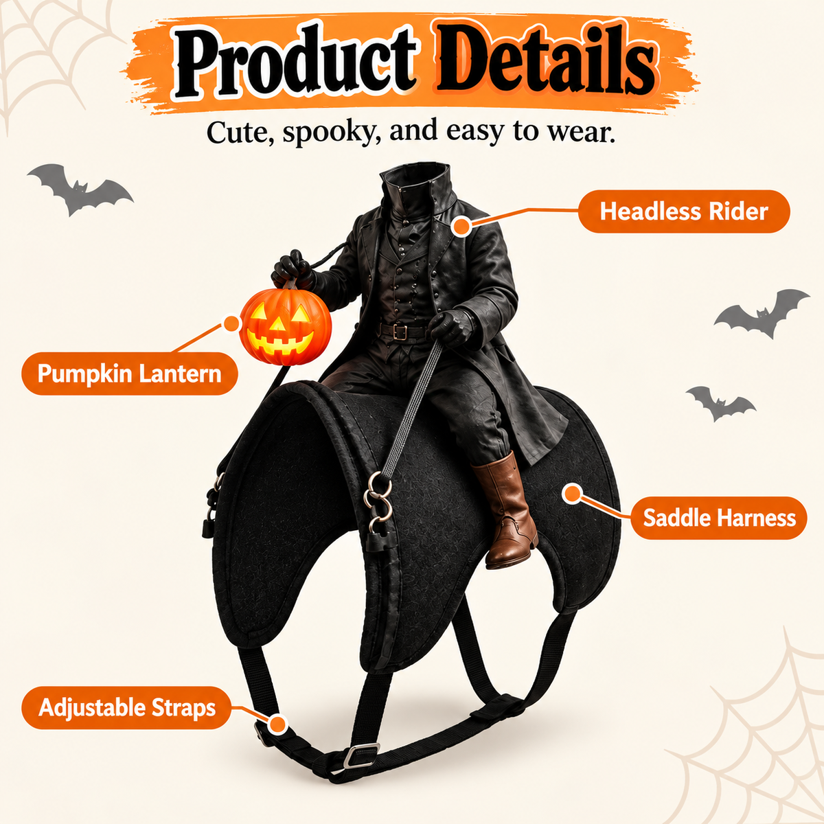LED Headless Rider Pet Costume – Halloween Saddle Costume for Cats & Small Dogs
