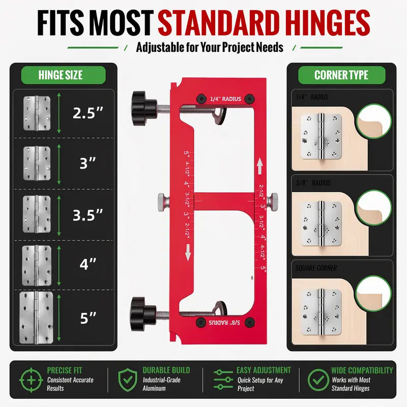 🔧 Adjustable Aluminum Door Hinge Jig Kit – Precision Mortising Template for 2.5'–5' Hinges