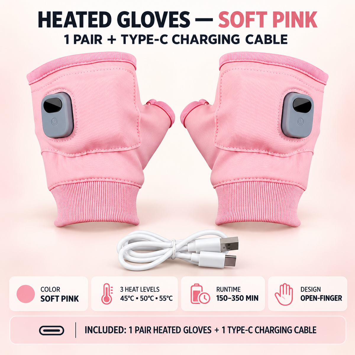 🔥Last Day 50% OFF-USB Heated Fingerless Gloves with Digital Temperature Display – Winter Hand Warmers