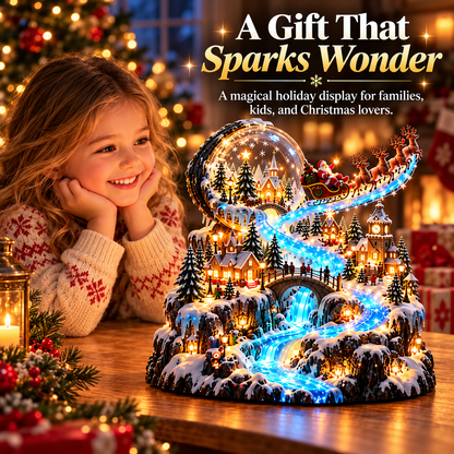 Santa's Sleigh Christmas Village Display – Lighted Snow Globe & Winter Waterfall Tabletop Decor