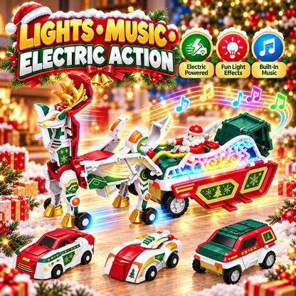🔥Last day 50% OFF-3-in-1 Magnetic Christmas Transforming Car Toy Set with Santa Sleigh, Lights & Music