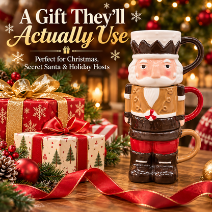 3-Piece Stackable Nutcracker Christmas Mug Set – Festive Holiday Coffee Cups & Kitchen Decor