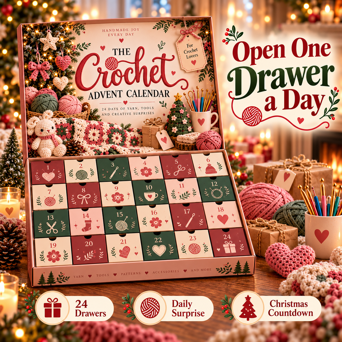 🧶💗The Crochet Advent Calendar24 DAYS • CROCHET-INSPIRED SURPRISES • CHRISTMAS COUNTDOWN