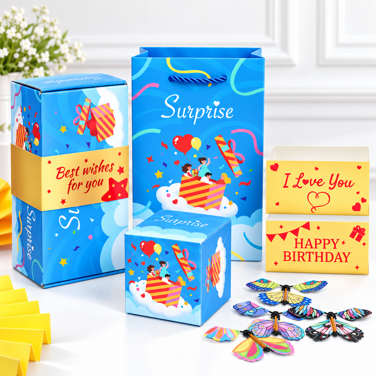 20-Layer Surprise Explosion Gift Box – Pop-Up Cash Gift Box with 4 Flying Butterflies for Birthdays, Anniversaries & Celebrations