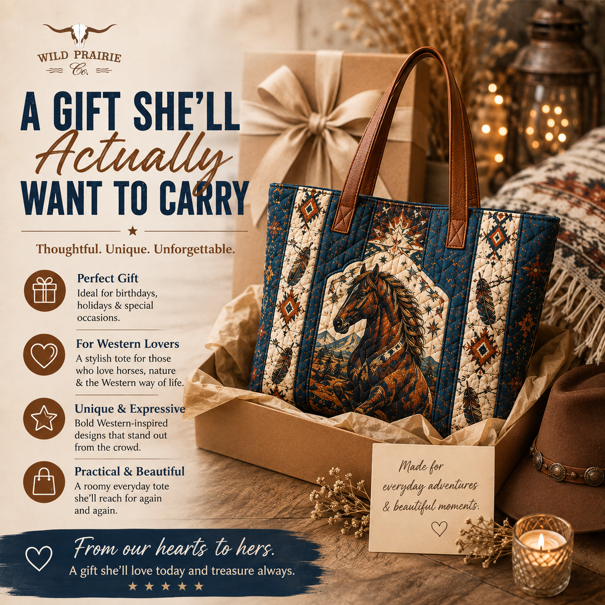 🐎 Western-Inspired Quilted Tote Bag – Spacious Statement Shoulder Bag